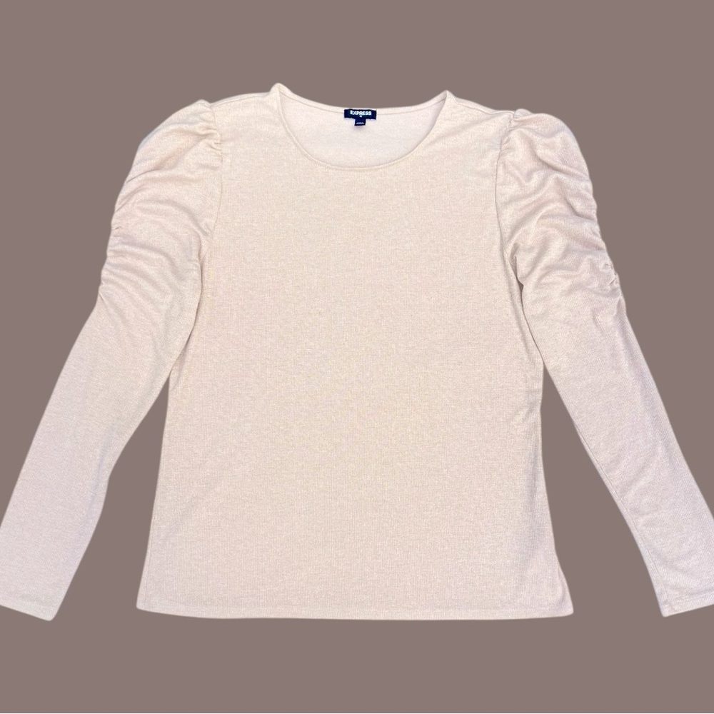 Express Shimmer Gold Ruched Sleeve Crew Neck Sweater | Women’s XL